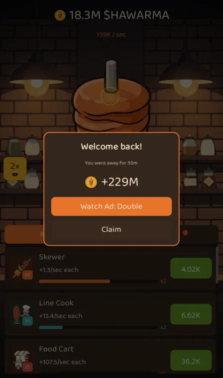 Welcome-back offline earnings